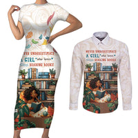 Never Underestimate A Girl Who Loves Reading Books Couples Matching Short Sleeve Bodycon Dress and Long Sleeve Button Shirt