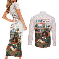 Never Underestimate A Girl Who Loves Reading Books Couples Matching Short Sleeve Bodycon Dress and Long Sleeve Button Shirt