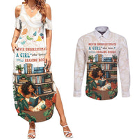 Never Underestimate A Girl Who Loves Reading Books Couples Matching Summer Maxi Dress and Long Sleeve Button Shirt