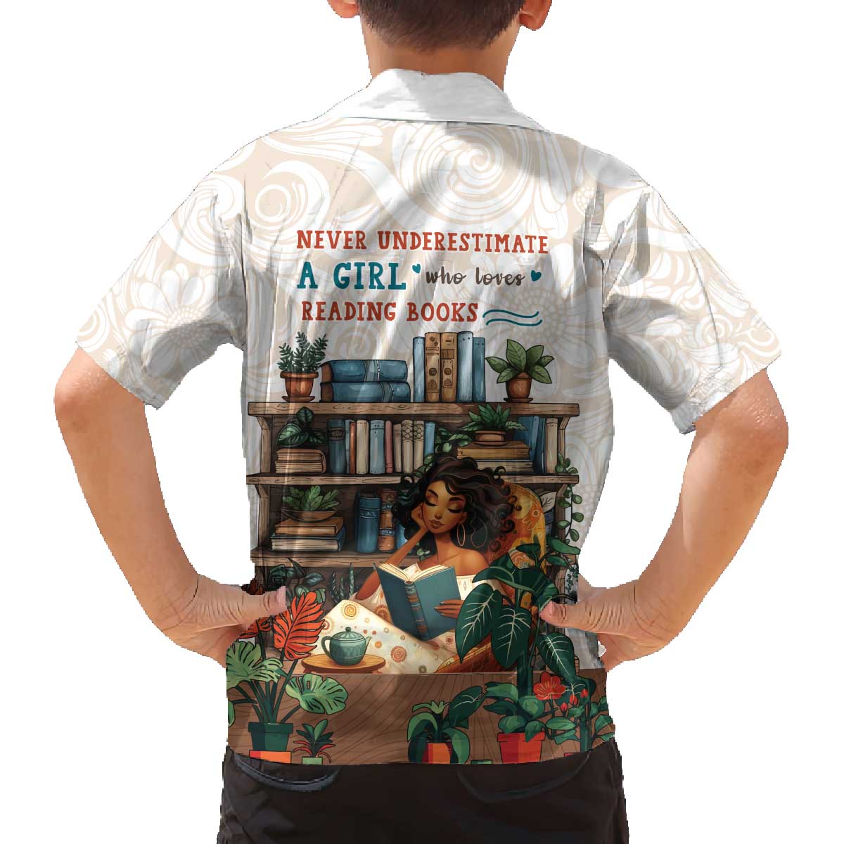 Never Underestimate A Girl Who Loves Reading Books Family Matching Off The Shoulder Long Sleeve Dress and Hawaiian Shirt