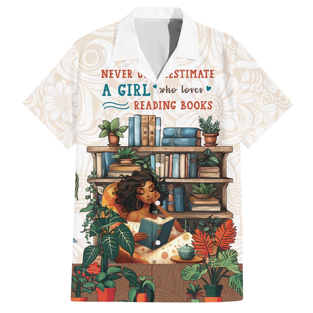 Never Underestimate A Girl Who Loves Reading Books Family Matching Off The Shoulder Long Sleeve Dress and Hawaiian Shirt
