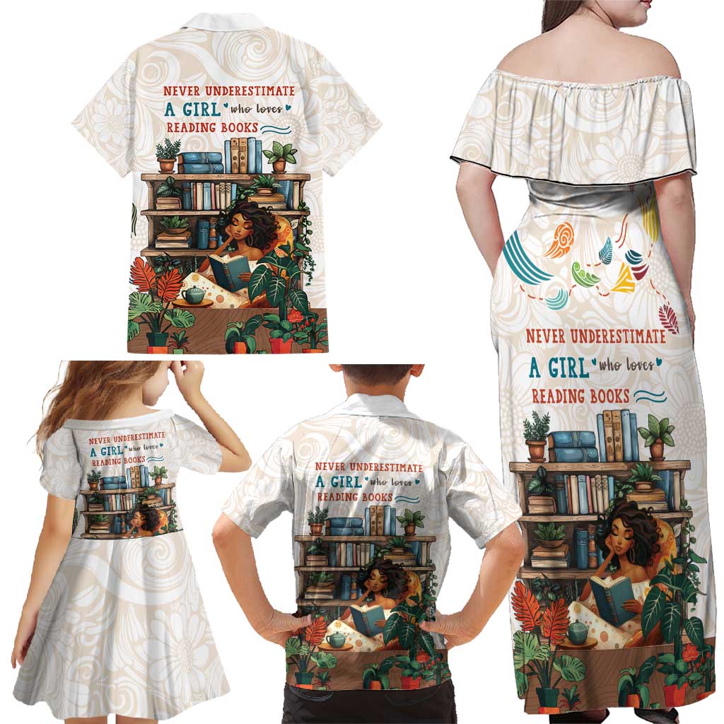 Never Underestimate A Girl Who Loves Reading Books Family Matching Off Shoulder Maxi Dress and Hawaiian Shirt