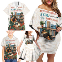 Never Underestimate A Girl Who Loves Reading Books Family Matching Off Shoulder Short Dress and Hawaiian Shirt