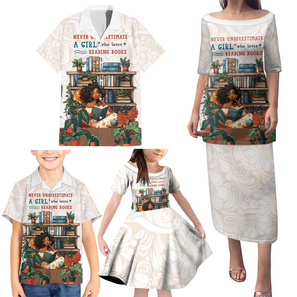 Never Underestimate A Girl Who Loves Reading Books Family Matching Puletasi and Hawaiian Shirt