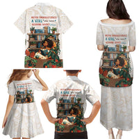 Never Underestimate A Girl Who Loves Reading Books Family Matching Puletasi and Hawaiian Shirt