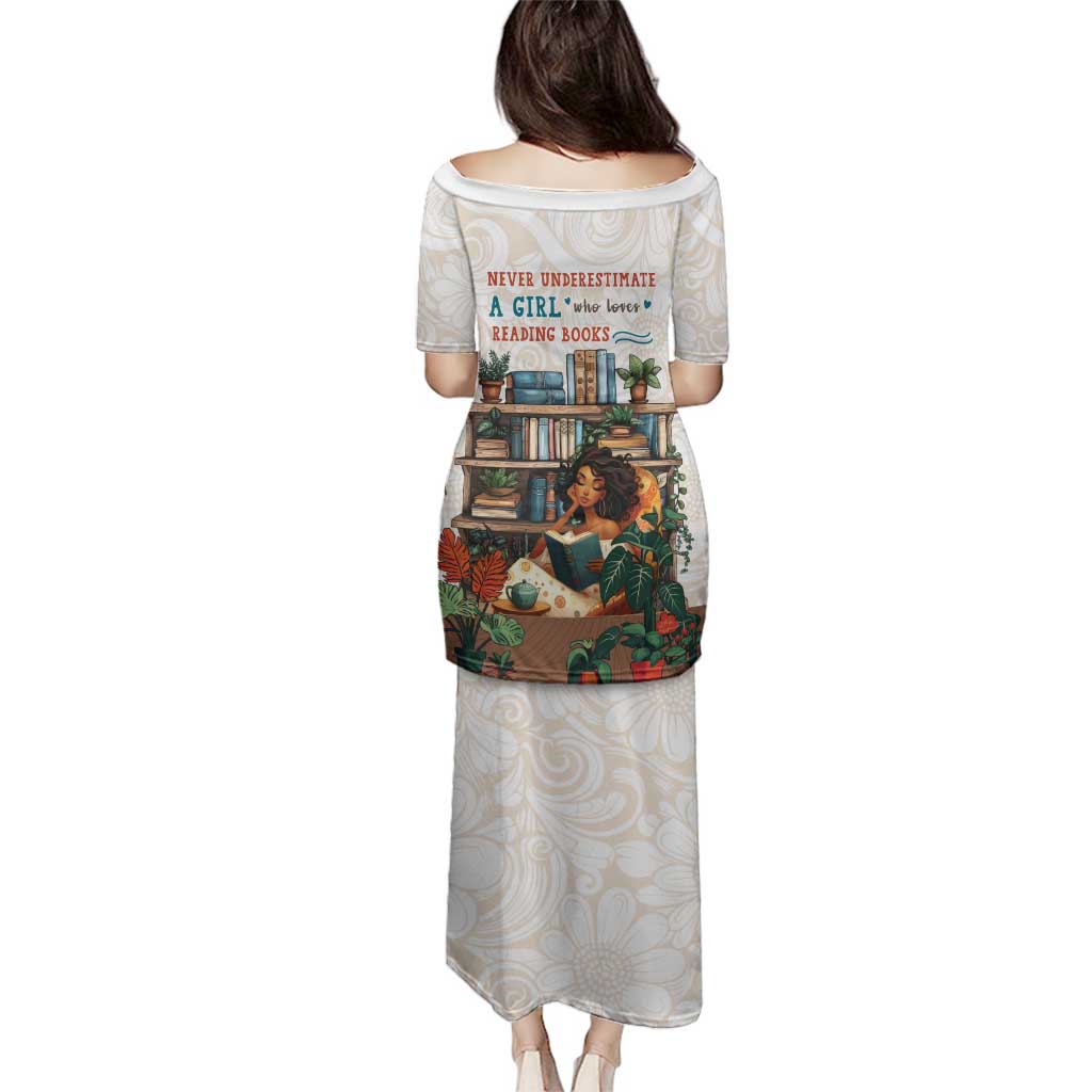 Never Underestimate A Girl Who Loves Reading Books Family Matching Puletasi and Hawaiian Shirt