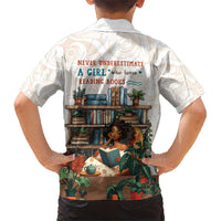 Never Underestimate A Girl Who Loves Reading Books Family Matching Short Sleeve Bodycon Dress and Hawaiian Shirt