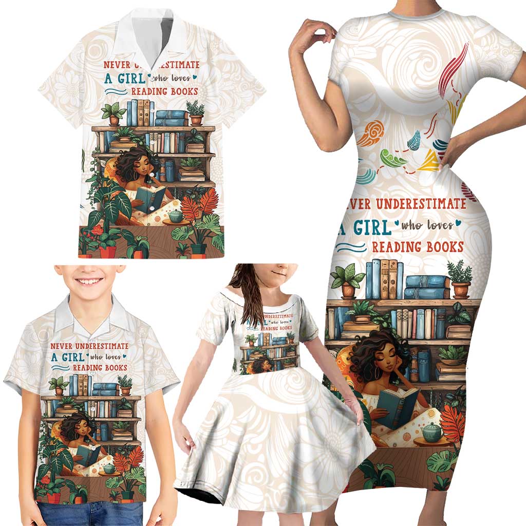 Never Underestimate A Girl Who Loves Reading Books Family Matching Short Sleeve Bodycon Dress and Hawaiian Shirt