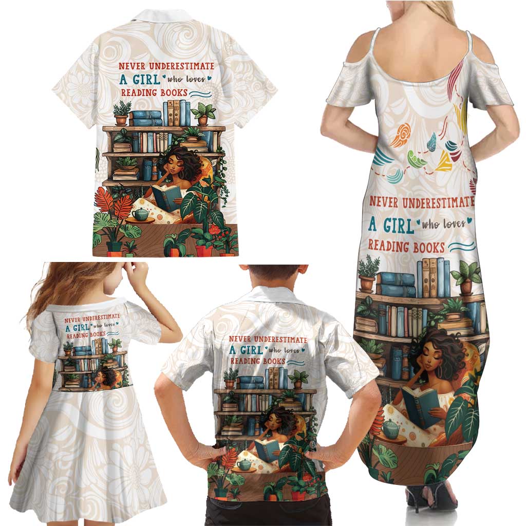 Never Underestimate A Girl Who Loves Reading Books Family Matching Summer Maxi Dress and Hawaiian Shirt