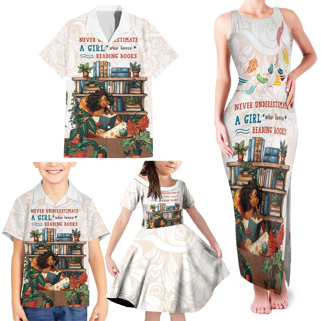 Never Underestimate A Girl Who Loves Reading Books Family Matching Tank Maxi Dress and Hawaiian Shirt