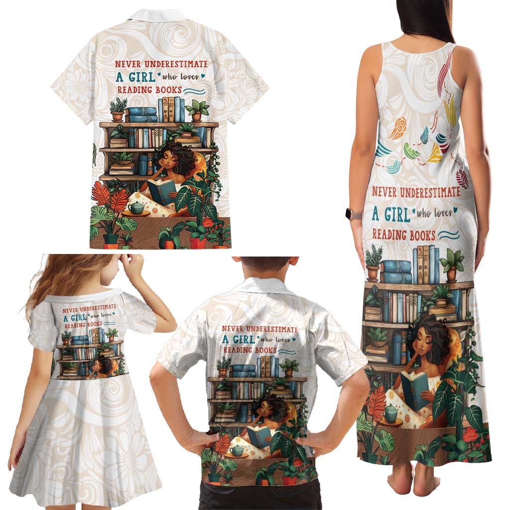 Never Underestimate A Girl Who Loves Reading Books Family Matching Tank Maxi Dress and Hawaiian Shirt