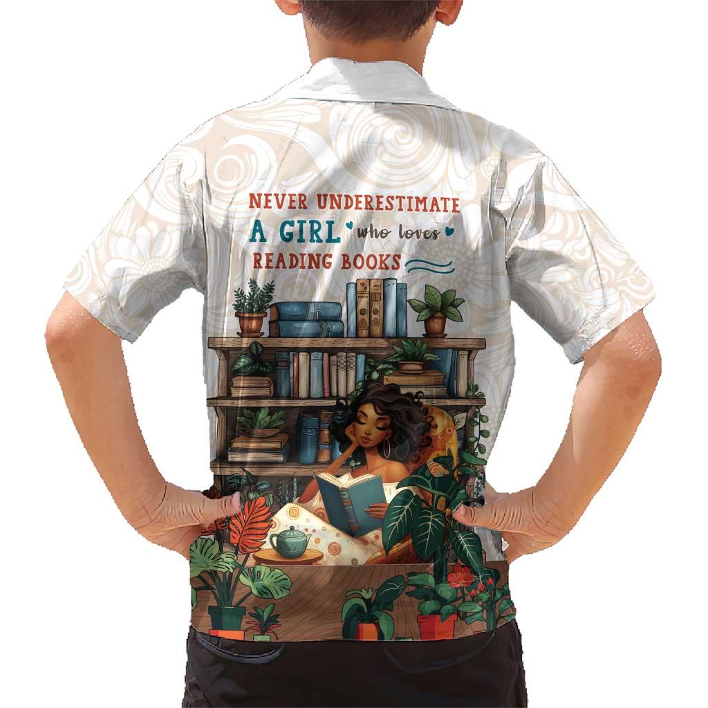 Never Underestimate A Girl Who Loves Reading Books Kid Hawaiian Shirt