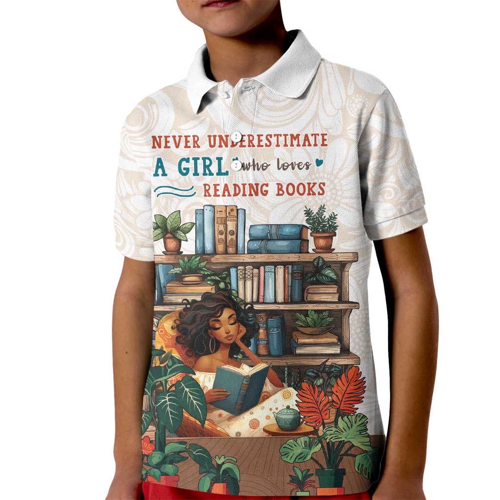Never Underestimate A Girl Who Loves Reading Books Kid Polo Shirt