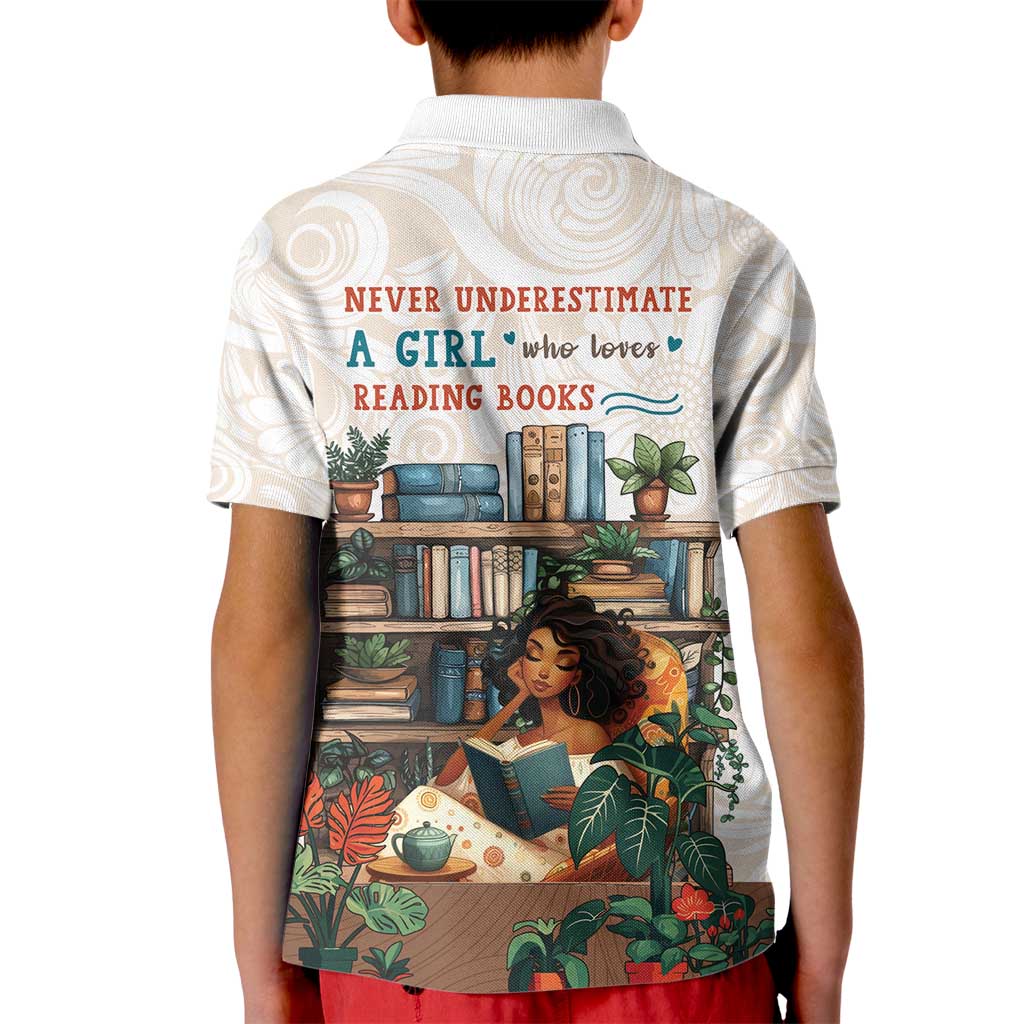 Never Underestimate A Girl Who Loves Reading Books Kid Polo Shirt