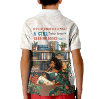 Never Underestimate A Girl Who Loves Reading Books Kid Polo Shirt