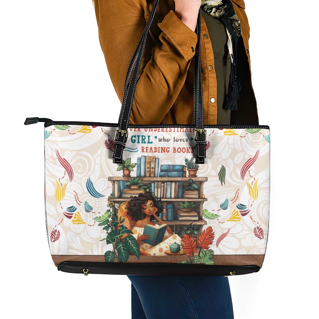 Never Underestimate A Girl Who Loves Reading Books Leather Tote Bag