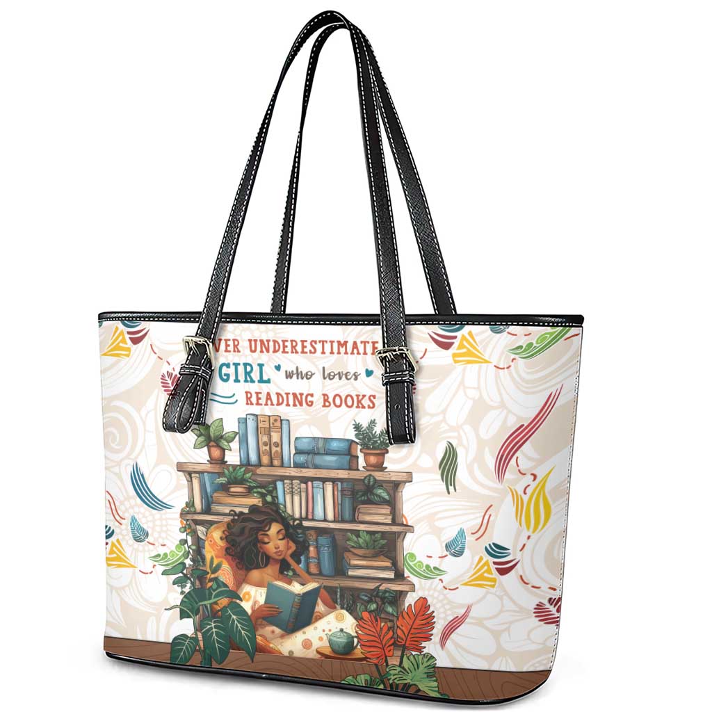 Never Underestimate A Girl Who Loves Reading Books Leather Tote Bag
