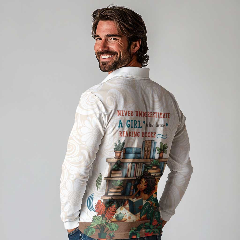 Never Underestimate A Girl Who Loves Reading Books Long Sleeve Polo Shirt