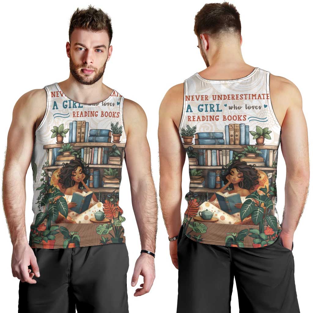 Never Underestimate A Girl Who Loves Reading Books Men Tank Top