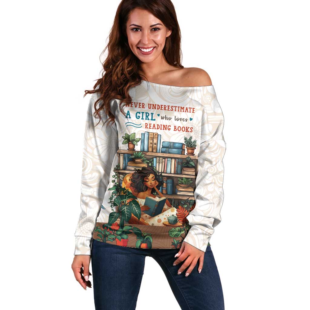 Never Underestimate A Girl Who Loves Reading Books Off Shoulder Sweater