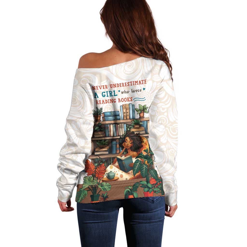 Never Underestimate A Girl Who Loves Reading Books Off Shoulder Sweater