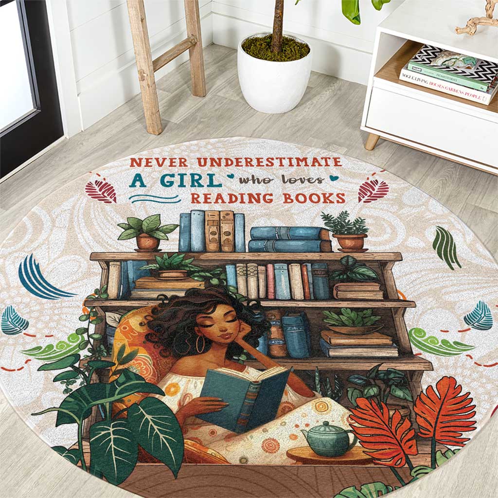 Never Underestimate A Girl Who Loves Reading Books Round Carpet