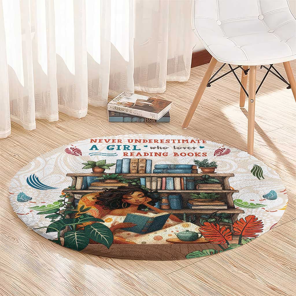 Never Underestimate A Girl Who Loves Reading Books Round Carpet