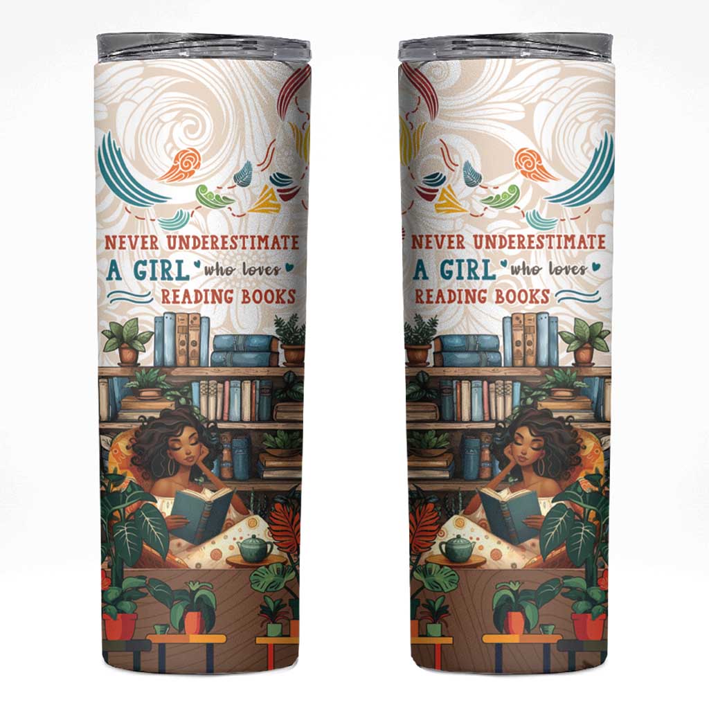 Never Underestimate A Girl Who Loves Reading Books Skinny Tumbler