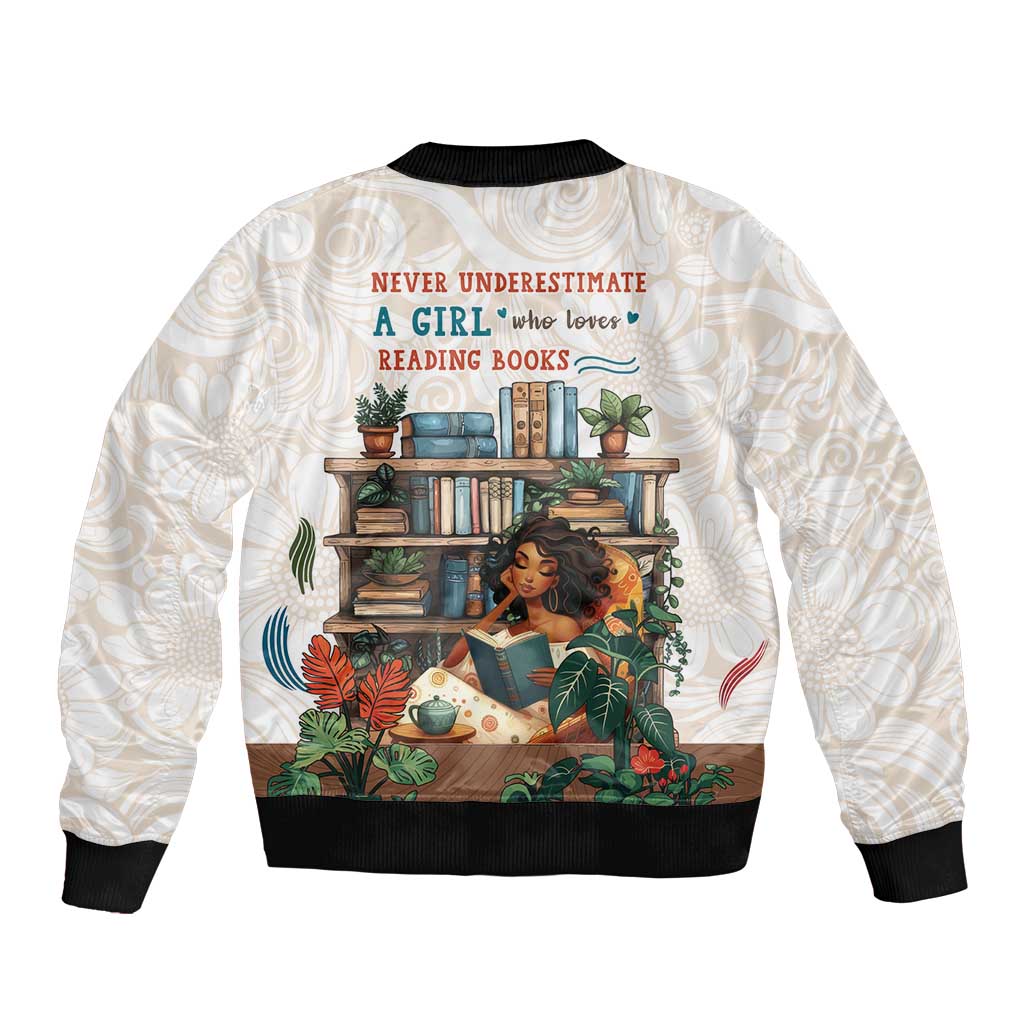 Never Underestimate A Girl Who Loves Reading Books Sleeve Zip Bomber Jacket