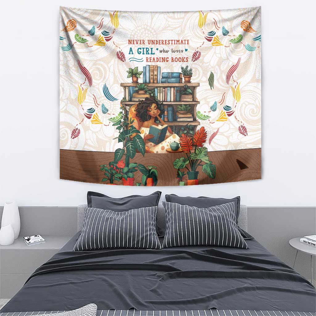 Never Underestimate A Girl Who Loves Reading Books Tapestry