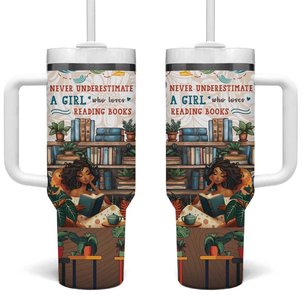 Never Underestimate A Girl Who Loves Reading Books Tumbler With Handle