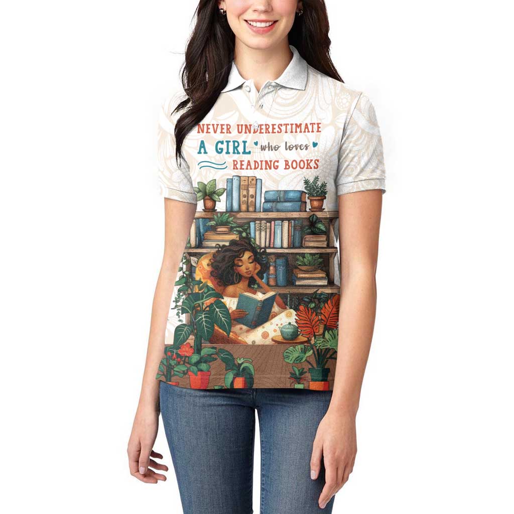 Never Underestimate A Girl Who Loves Reading Books Women Polo Shirt
