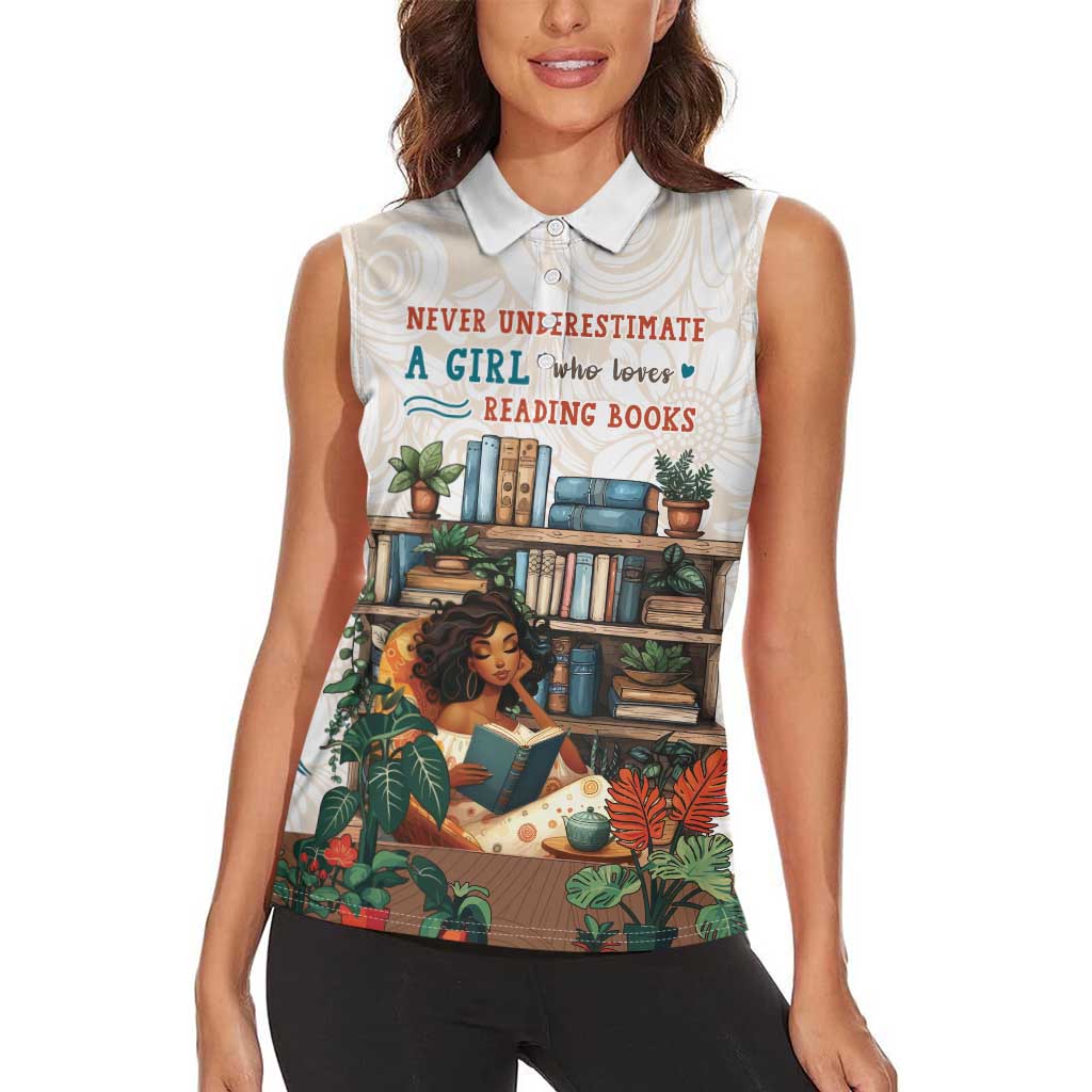 Never Underestimate A Girl Who Loves Reading Books Women Sleeveless Polo Shirt