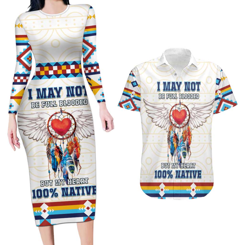 Native American Love Couples Matching Long Sleeve Bodycon Dress and Hawaiian Shirt Dream Catcher With Angel Wings