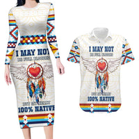 Native American Love Couples Matching Long Sleeve Bodycon Dress and Hawaiian Shirt Dream Catcher With Angel Wings