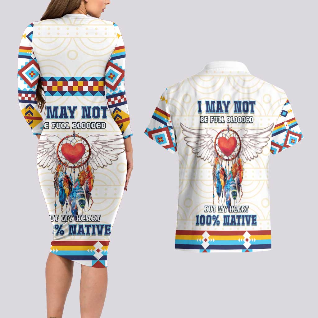 Native American Love Couples Matching Long Sleeve Bodycon Dress and Hawaiian Shirt Dream Catcher With Angel Wings