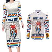 Native American Love Couples Matching Long Sleeve Bodycon Dress and Long Sleeve Button Shirt Dream Catcher With Angel Wings