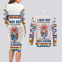 Native American Love Couples Matching Long Sleeve Bodycon Dress and Long Sleeve Button Shirt Dream Catcher With Angel Wings