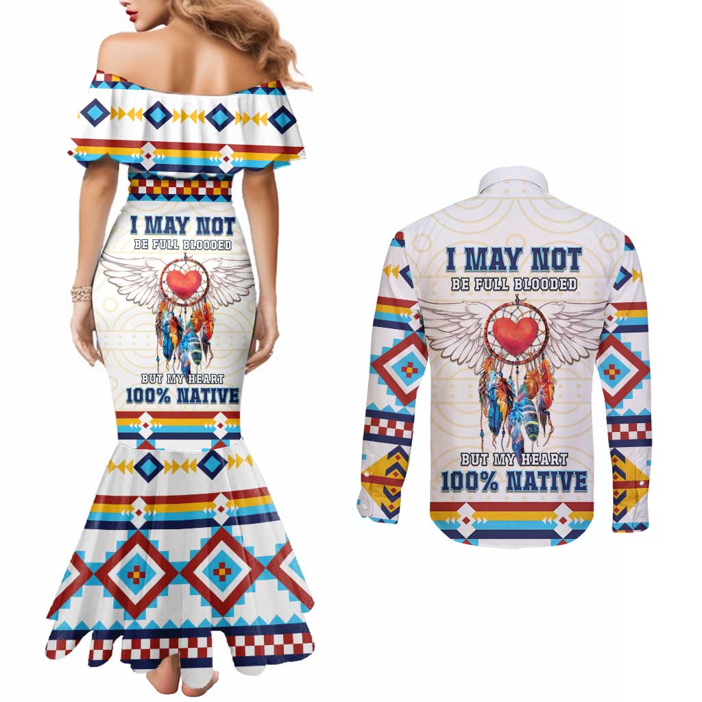 Native American Love Couples Matching Mermaid Dress and Long Sleeve Button Shirt Dream Catcher With Angel Wings
