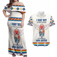 Native American Love Couples Matching Off Shoulder Maxi Dress and Hawaiian Shirt Dream Catcher With Angel Wings
