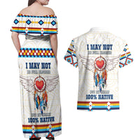Native American Love Couples Matching Off Shoulder Maxi Dress and Hawaiian Shirt Dream Catcher With Angel Wings