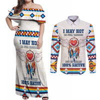 Native American Love Couples Matching Off Shoulder Maxi Dress and Long Sleeve Button Shirt Dream Catcher With Angel Wings