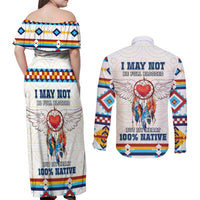 Native American Love Couples Matching Off Shoulder Maxi Dress and Long Sleeve Button Shirt Dream Catcher With Angel Wings
