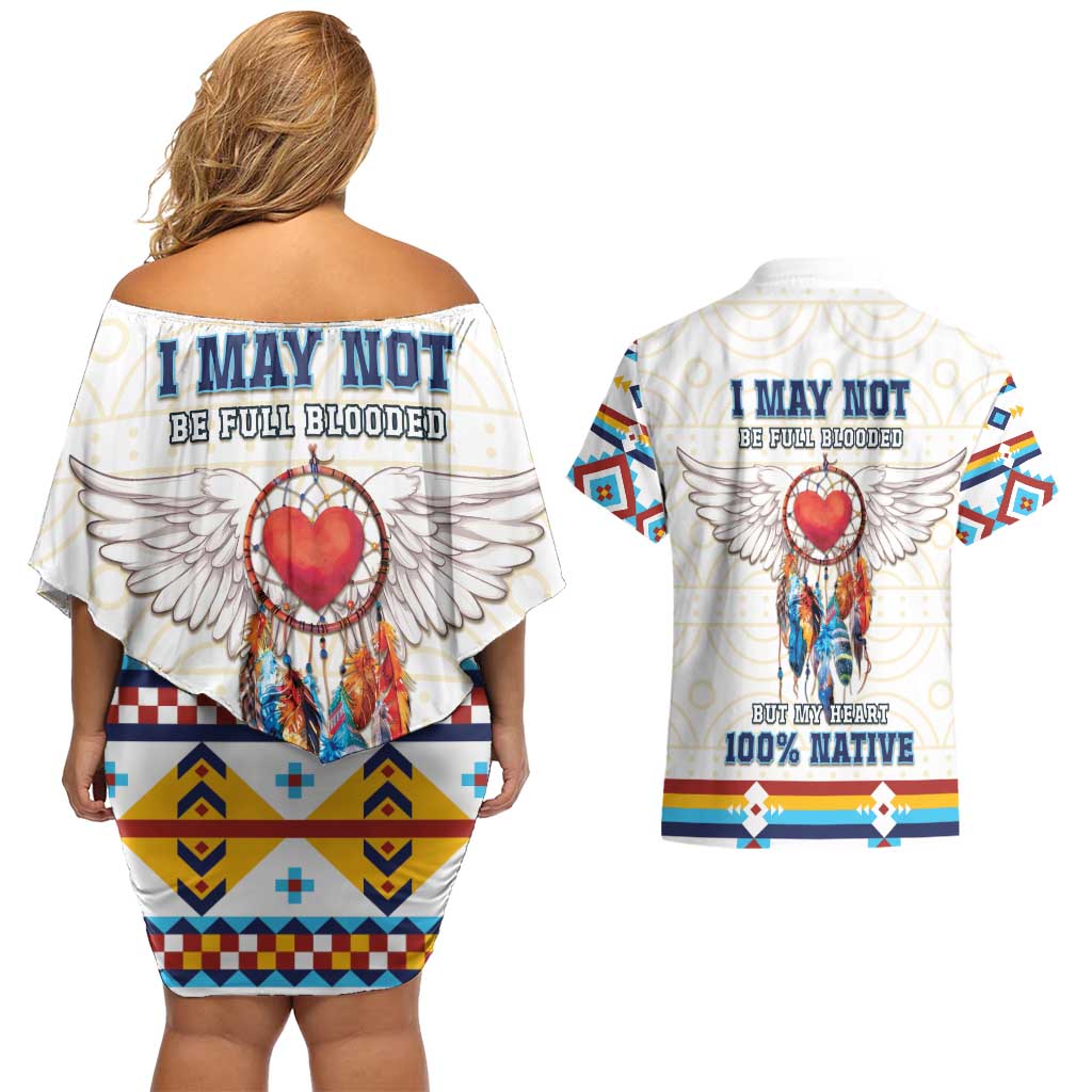 Native American Love Couples Matching Off Shoulder Short Dress and Hawaiian Shirt Dream Catcher With Angel Wings