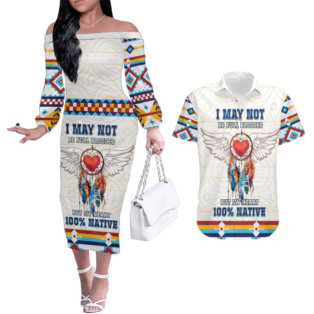 Native American Love Couples Matching Off The Shoulder Long Sleeve Dress and Hawaiian Shirt Dream Catcher With Angel Wings