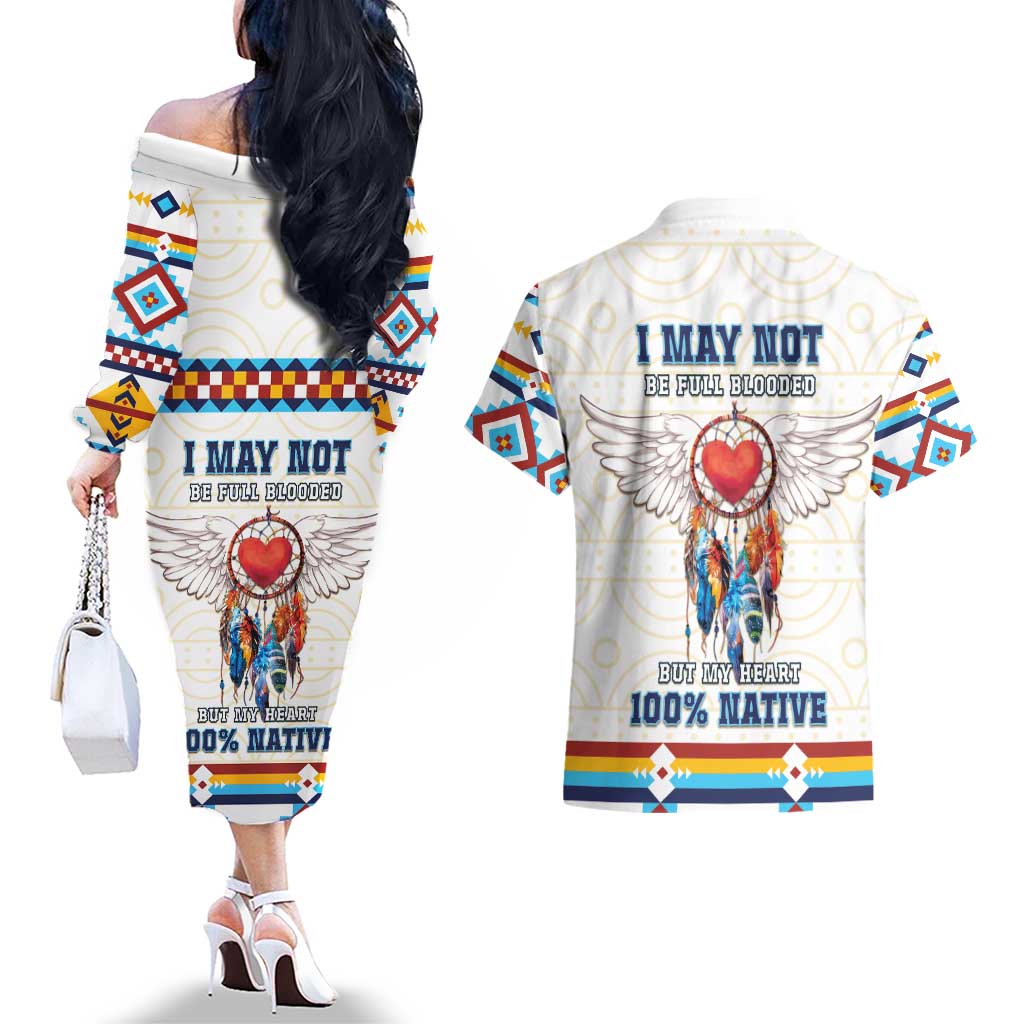 Native American Love Couples Matching Off The Shoulder Long Sleeve Dress and Hawaiian Shirt Dream Catcher With Angel Wings