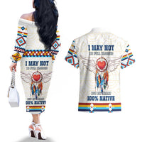 Native American Love Couples Matching Off The Shoulder Long Sleeve Dress and Hawaiian Shirt Dream Catcher With Angel Wings