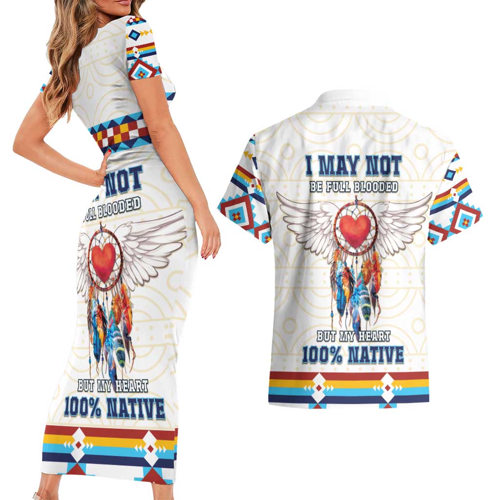 Native American Love Couples Matching Short Sleeve Bodycon Dress and Hawaiian Shirt Dream Catcher With Angel Wings