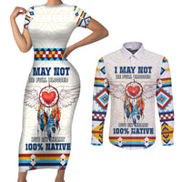 Native American Love Couples Matching Short Sleeve Bodycon Dress and Long Sleeve Button Shirt Dream Catcher With Angel Wings