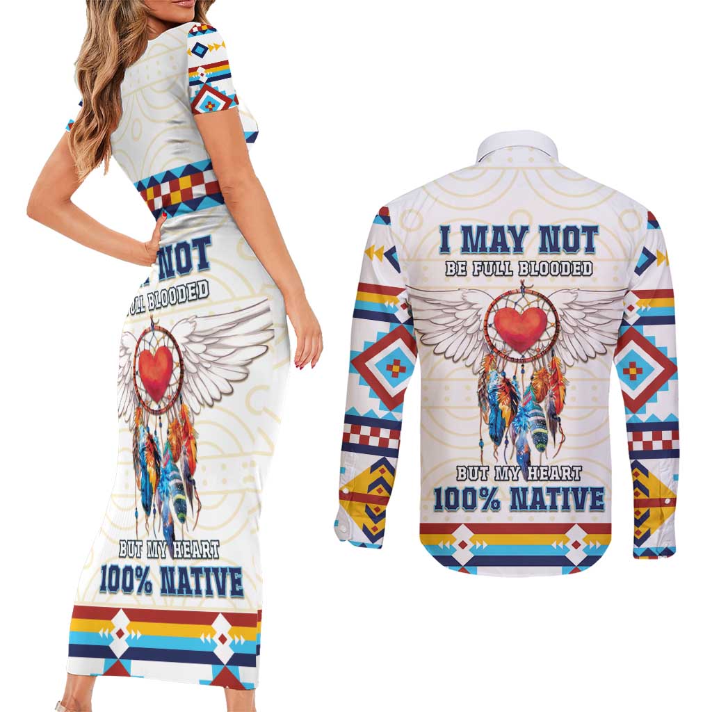 Native American Love Couples Matching Short Sleeve Bodycon Dress and Long Sleeve Button Shirt Dream Catcher With Angel Wings
